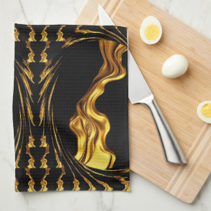 Paño De Cocina Diseño monocromo negro oro brillante remolino líqu