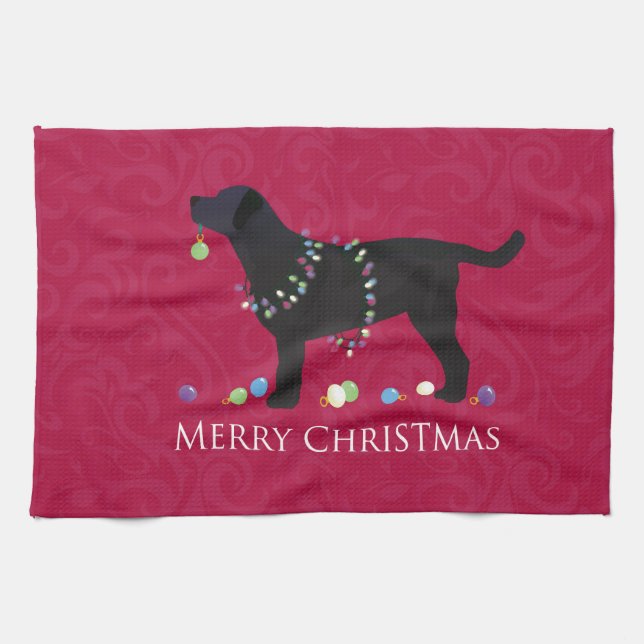 Paño De Cocina Diseño navideño de Black Lab Merry (Horizontal)