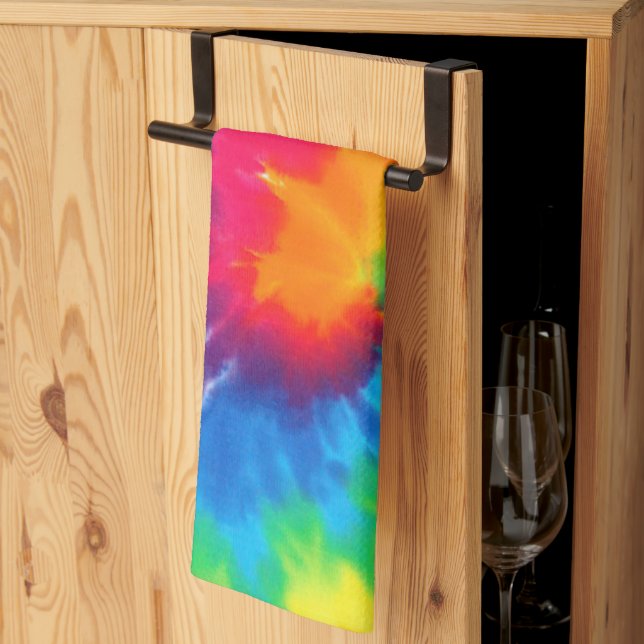 Paño De Cocina Diseño Neon Rainbow Retro Tie Dye (Pliegue de tercios)
