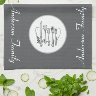 Paño De Cocina Diseño personalizado de cubiertos en negro, blanco