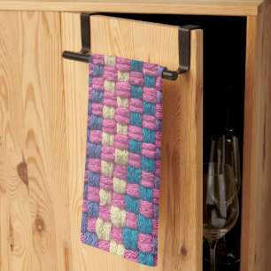 Paño De Cocina Diseño retro rosa amarillo y azul