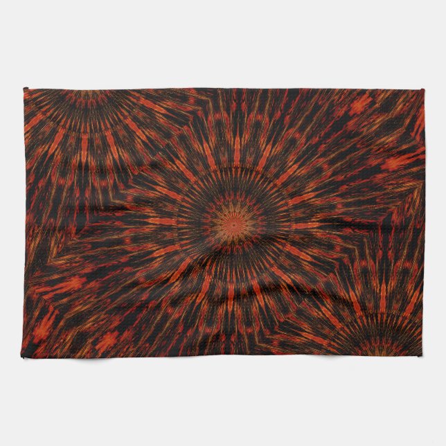 Paño De Cocina Diseño rojo kaleidoscópico del Naranja negro (Horizontal)