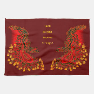 Paño De Cocina Diseño rojo y dorado de China Dragon