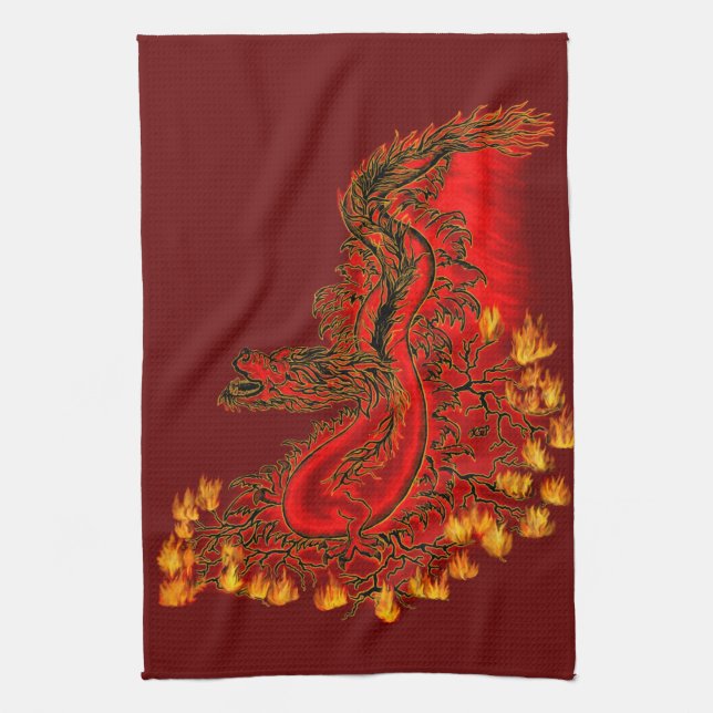 Paño De Cocina Diseño rojo y dorado de China Dragon (Vertical)