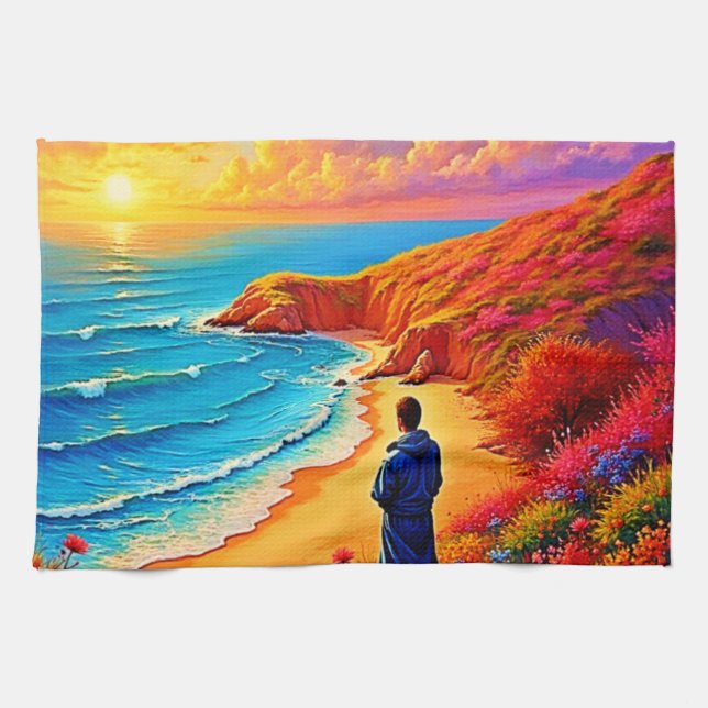 Paño De Cocina Diseño Sunset Beach Solitude Serenity (Horizontal)