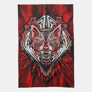 Paño De Cocina Diseño Totémico Tribal Haida de Lobo