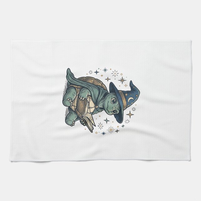 Paño De Cocina Diseño Vectorial de Tortuga Maga Lectora de Libro  (Horizontal)