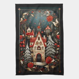 Paño De Cocina Diseños de Navidades abstractos negros y rojos mod