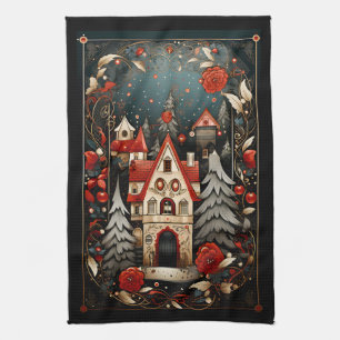 Paño De Cocina Diseños de Navidades abstractos negros y rojos mod