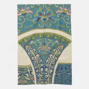 Paño De Cocina Diseños orientales azules con caras sonrientes