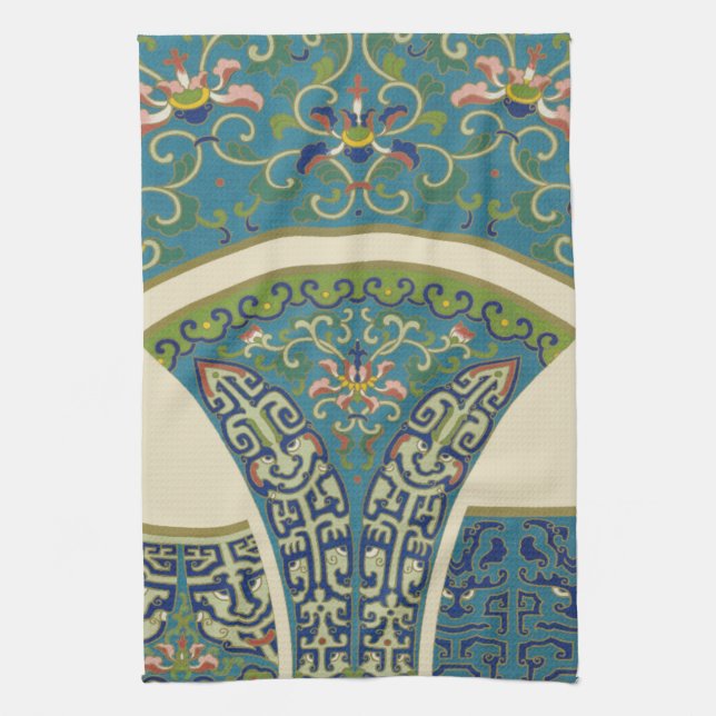 Paño De Cocina Diseños orientales azules con caras sonrientes (Vertical)