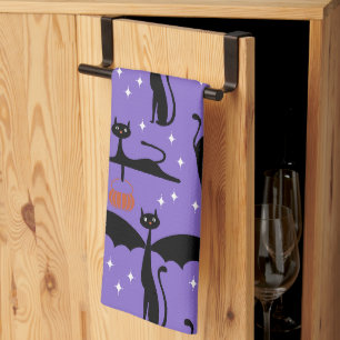 Paño De Cocina Disfraz de Halloween MCM Minimalista Gatos Morado