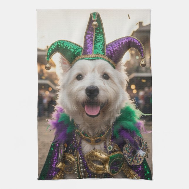 Paño De Cocina Disfraz de perro bufón de Mardi Gras (Vertical)
