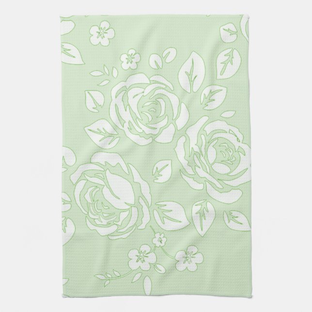 Paño De Cocina Dish_Towel_Retro_Floral_Green (Vertical)
