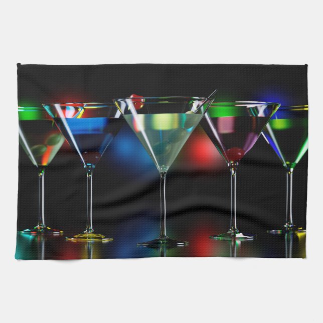 Paño De Cocina Distintos cócteles en gafas de martini con luces (Horizontal)