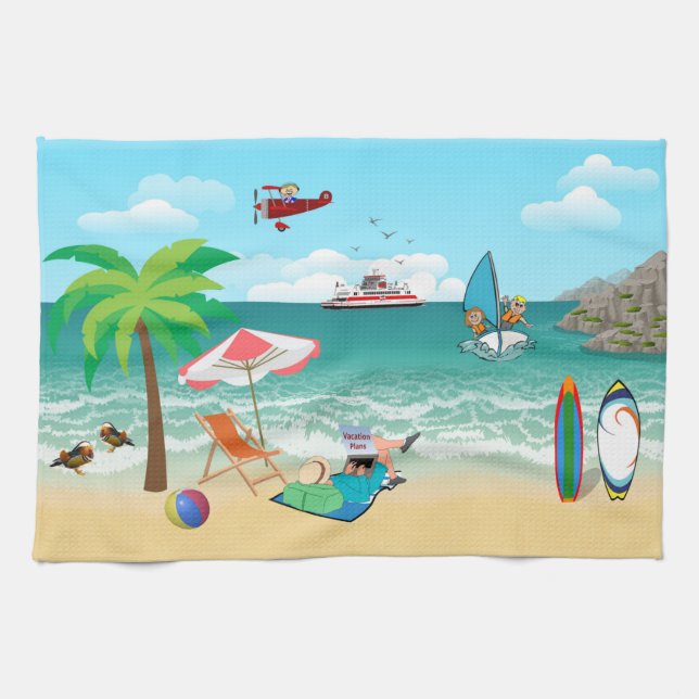 Paño De Cocina Diversión familiar en la playa (Horizontal)
