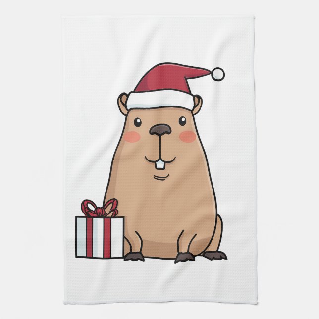 Paño De Cocina Diversión navideña de Santa Capybara (Vertical)