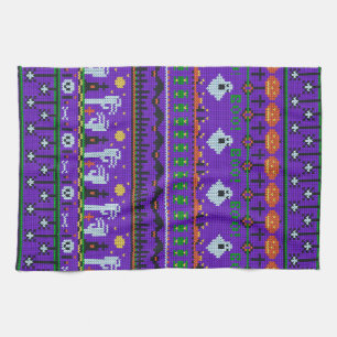 Paño De Cocina Divertido día de Halloween material morado tejido 
