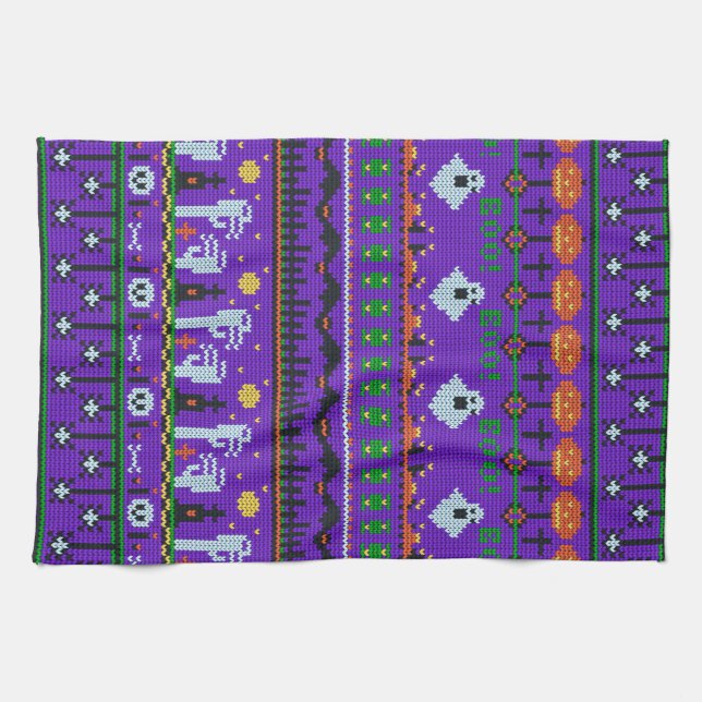 Paño De Cocina Divertido día de Halloween material morado tejido  (Horizontal)