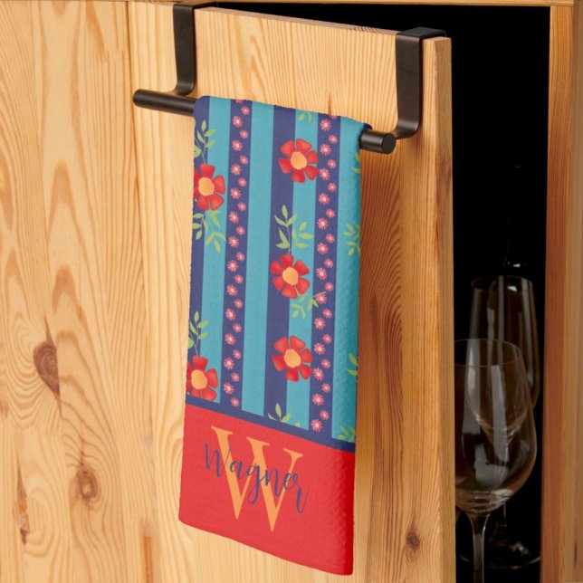 Paño De Cocina Divertido Floral Stripe Elegante Personalizado Nom (Subido por el creador)