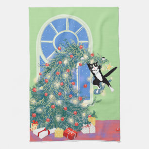 Paño De Cocina Divertido gato de árbol de Navidad