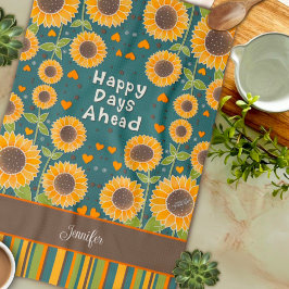 Paño De Cocina Divertido Happy Sunflower Stripes Nombre personali