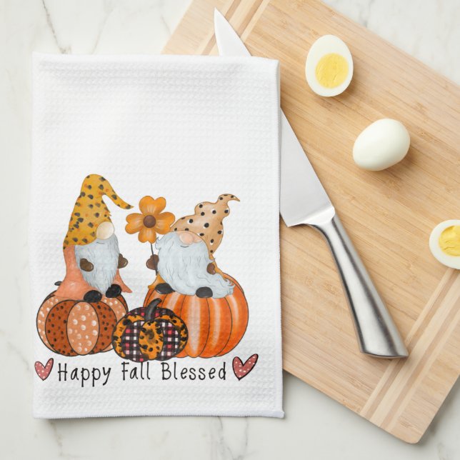 Paño De Cocina Divertido lindo feliz otoño bendecidos gnomos (Doblado Cuarto)