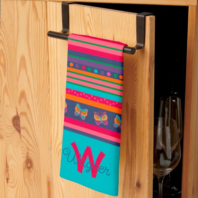 Paño De Cocina Divertido Mariposa Stripe Estiloso Apellido Inicia (Subido por el creador)
