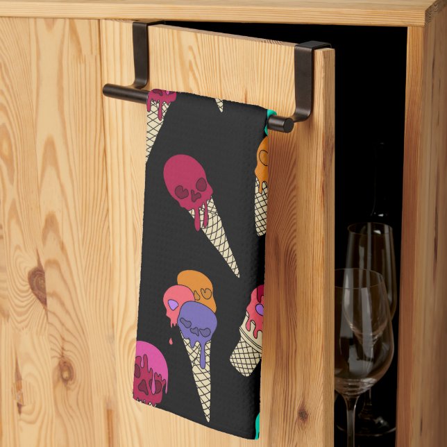 Paño De Cocina Divertido Melty verano Gótico Skull Helado Crema r (Pliegue de tercios)