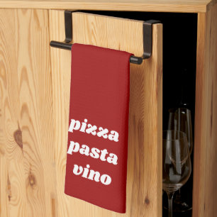 Paño De Cocina Divertido Pizza Pasta Nombre Vino Rojo Blanco Ital