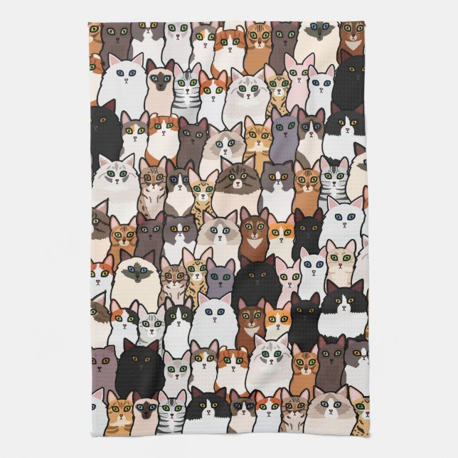 Paño De Cocina Divertido Tantos Gatos y Gatitos Collage (Vertical)