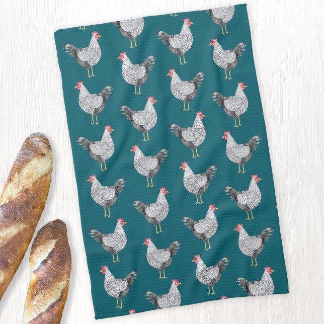 Paño De Cocina Divertido Wyandotte Pollo Hen Acuarela Verde Verde (Wyandotte Chicken watercolor hen pattern kitchen tea towel)