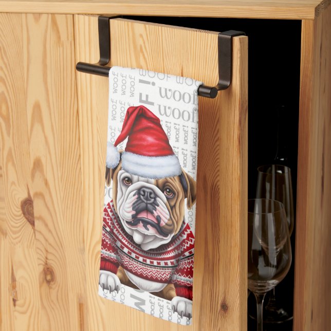Paño De Cocina Divertidos Navidades del Bulldog de vacaciones de  (Pliegue de tercios)