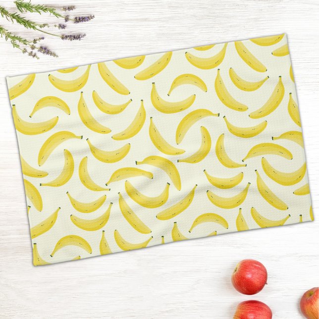 Paño De Cocina Diviértete con patrón de plátano (Fun banana pattern yellow and cream kitchen tea towel )