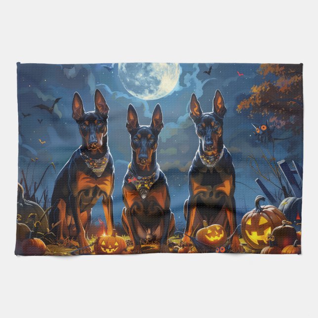 Paño De Cocina Dóberman de Halloween espeluznante (Horizontal)