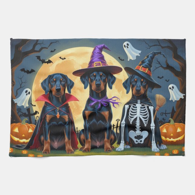 Paño De Cocina Doberman Dogs Pumpkin Halloween Funny (Horizontal)