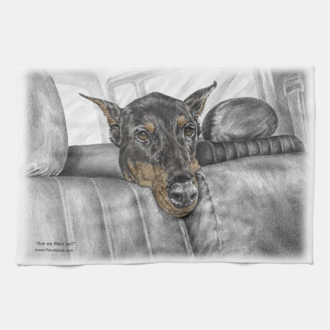 Paño De Cocina Doberman en auto (Horizontal)