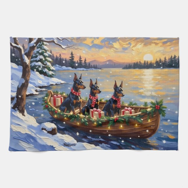 Paño De Cocina Doberman Pinscher Christmas Boat Holiday (Horizontal)