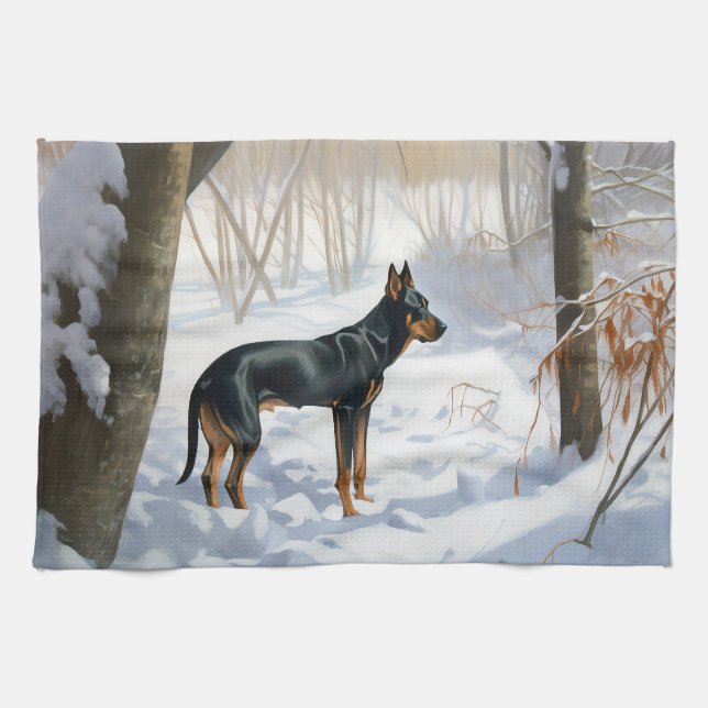Paño De Cocina Doberman Pinscher Deja que nieve Navidad (Horizontal)