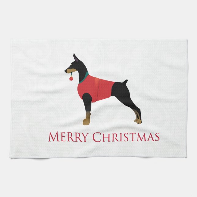 Paño De Cocina Doberman Pinscher Dog Merry Christmas Design (Horizontal)