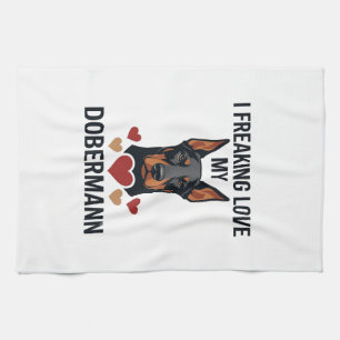 Paño De Cocina Doblerman perro corazones rojos_1