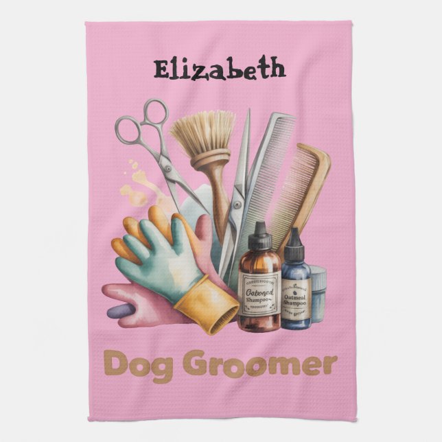 Paño De Cocina Dog Groomer Watercolor Personalized  (Vertical)