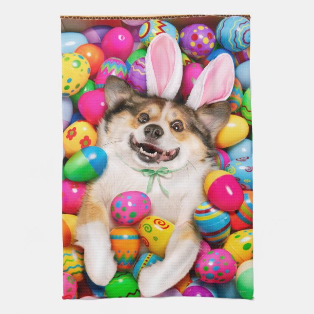 Paño De Cocina Dog Laying on Easter Eggs (Vertical)