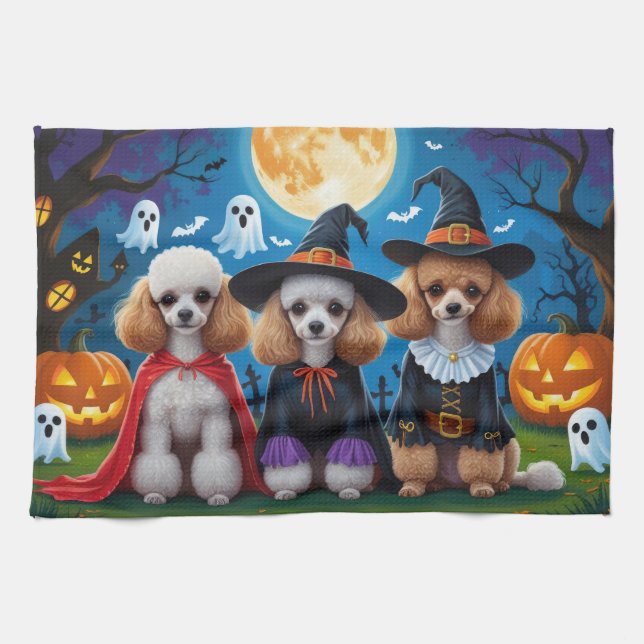 Paño De Cocina Dogos de caniche Calabaza Halloween Gracioso (Horizontal)