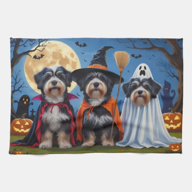 Paño De Cocina Dogs de La Habana Calabaza Halloween Divertido (Horizontal)