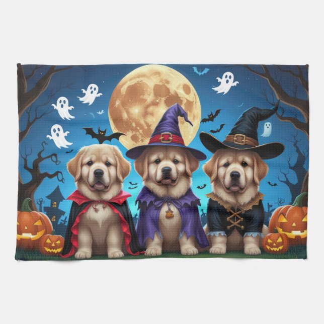 Paño De Cocina Dogs de Terranova Calabaza Halloween Funny (Horizontal)