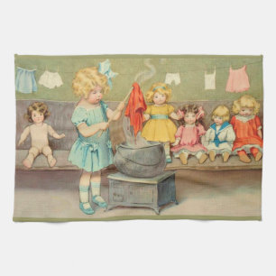Paño De Cocina Dolly Laundry Chica Vintage Jugando Muñecas Cute