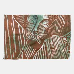 Paño De Cocina Don Quijote en verde y marrón