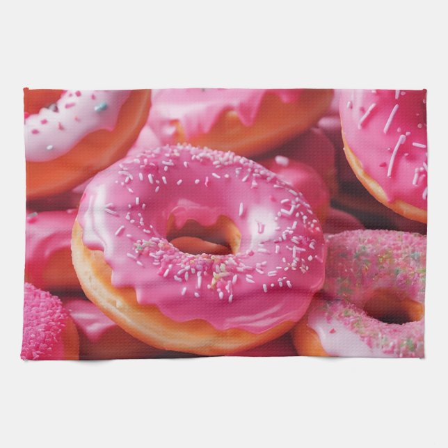 Paño De Cocina Donuts de fresa rosada (Horizontal)