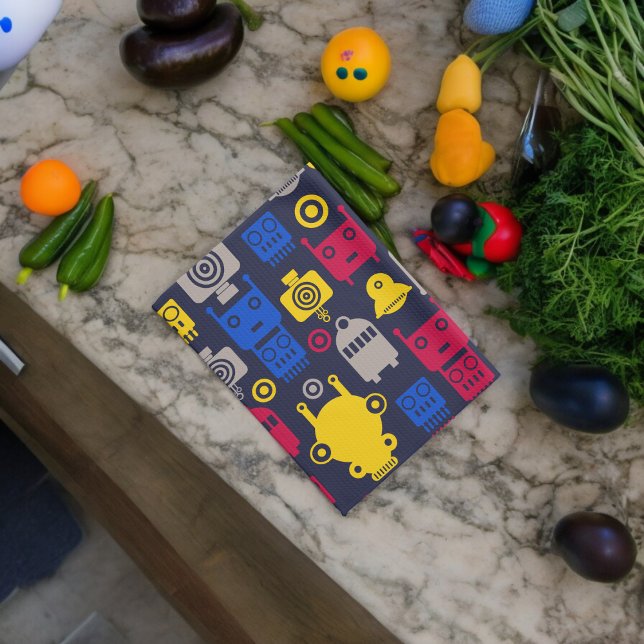 Paño De Cocina Doodle Alien Spaceship y Patrón Robot (Kitchen Towel)